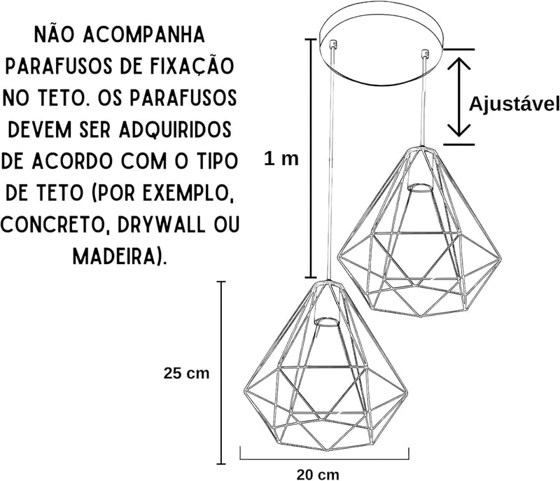 Pendente duplo decorativo de teto Diamante luminárias rose gold