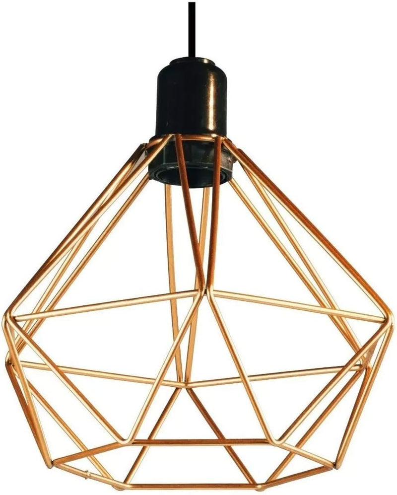 Conjunto Lustre Pendente Diamante Triplo Aramado E27 Cobre