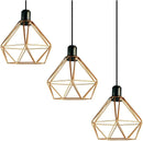 Conjunto Lustre Pendente Diamante Triplo Aramado E27 Cobre