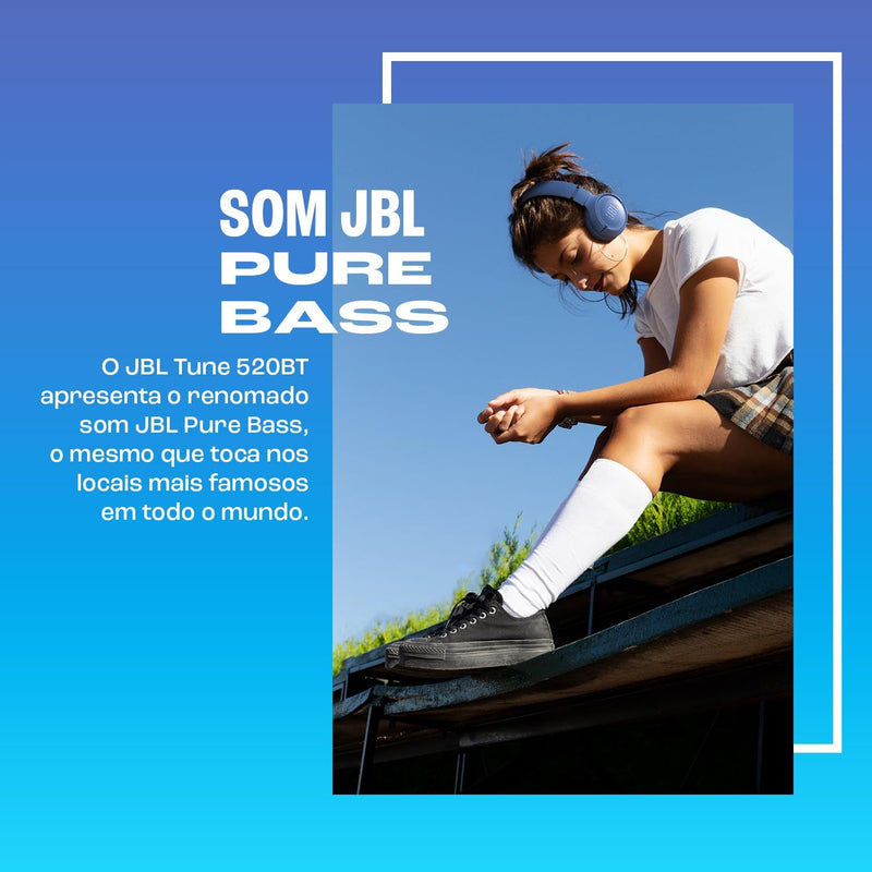 JBL, Fone de Ouvido Sem Fio, Tune 520BT, Bluetooth - Azul