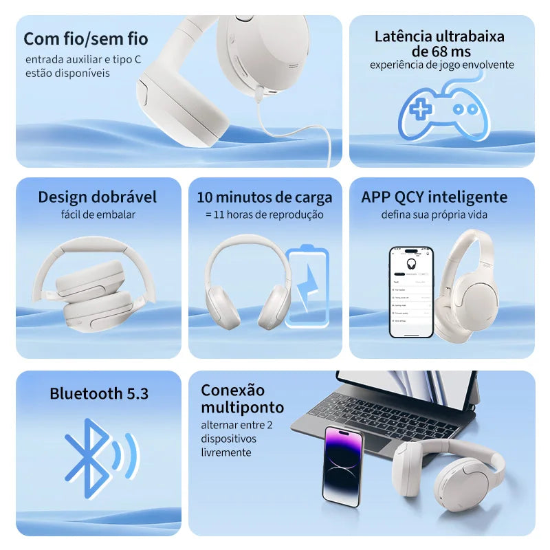 Fone Bluetooth 5.3 QCY H3 60Horas de duração