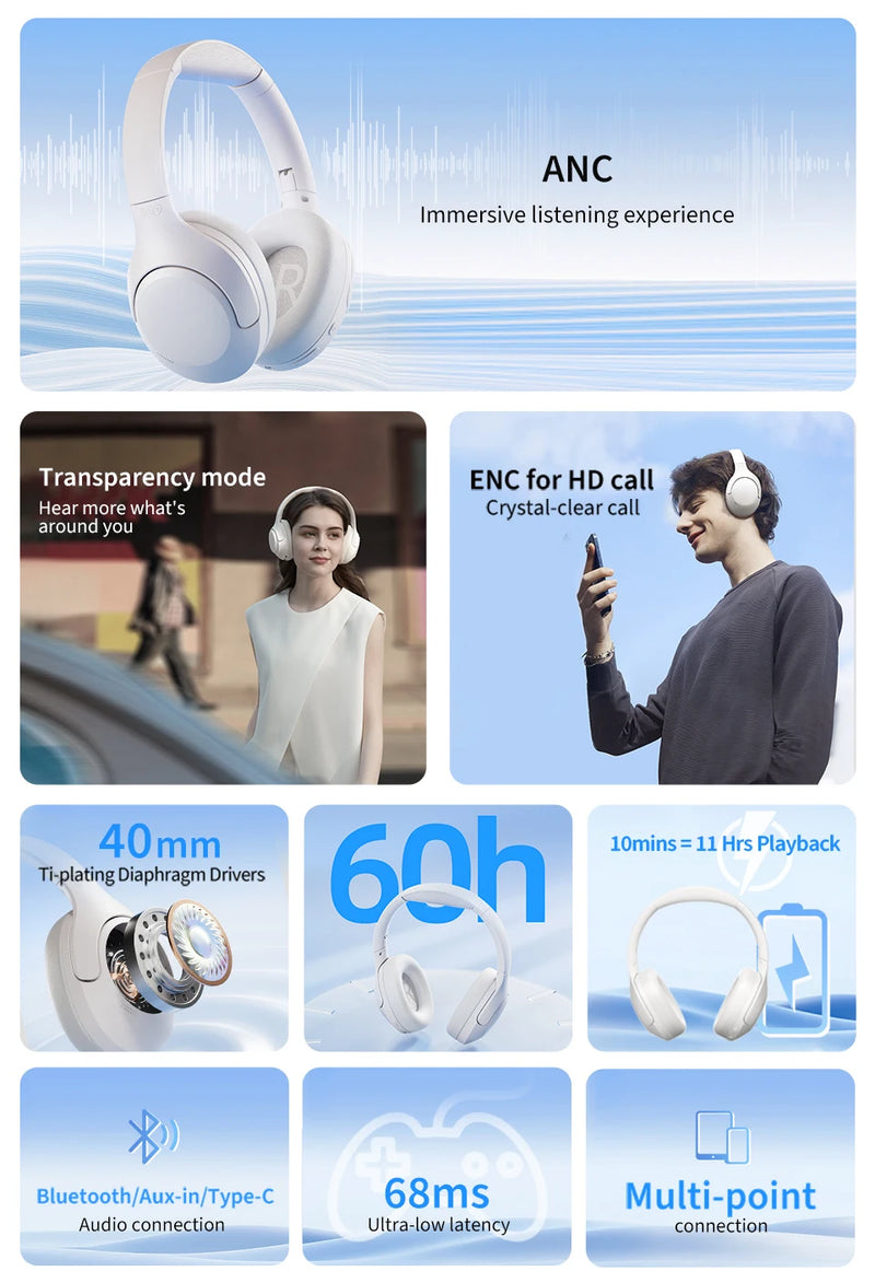 Fone Bluetooth 5.3 QCY H3 60Horas de duração