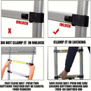 Escada telescópica de alumínio de 16,5 pés com barra estabilizadora Escadas retráteis tipo A compactas e fáceis de transportar para oficina RV Camper